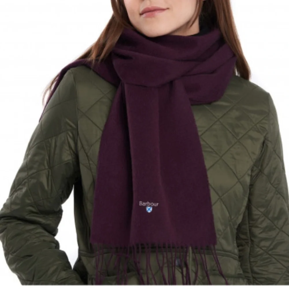 NWT Barbour Plain Lambswool Scarf in Damson Purple, unisex